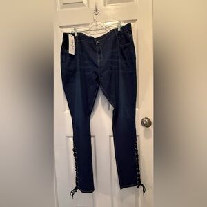 Rosegal Blue Skinny Jeans Classic Denim tie down half leg cotton blend 3X